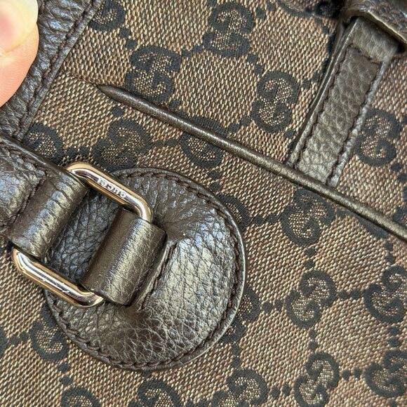 GUCCI GG Nylon Full Moon Tote Bag Brown Leather Canvas Large Monogrammed Print - Picture 12 of 16